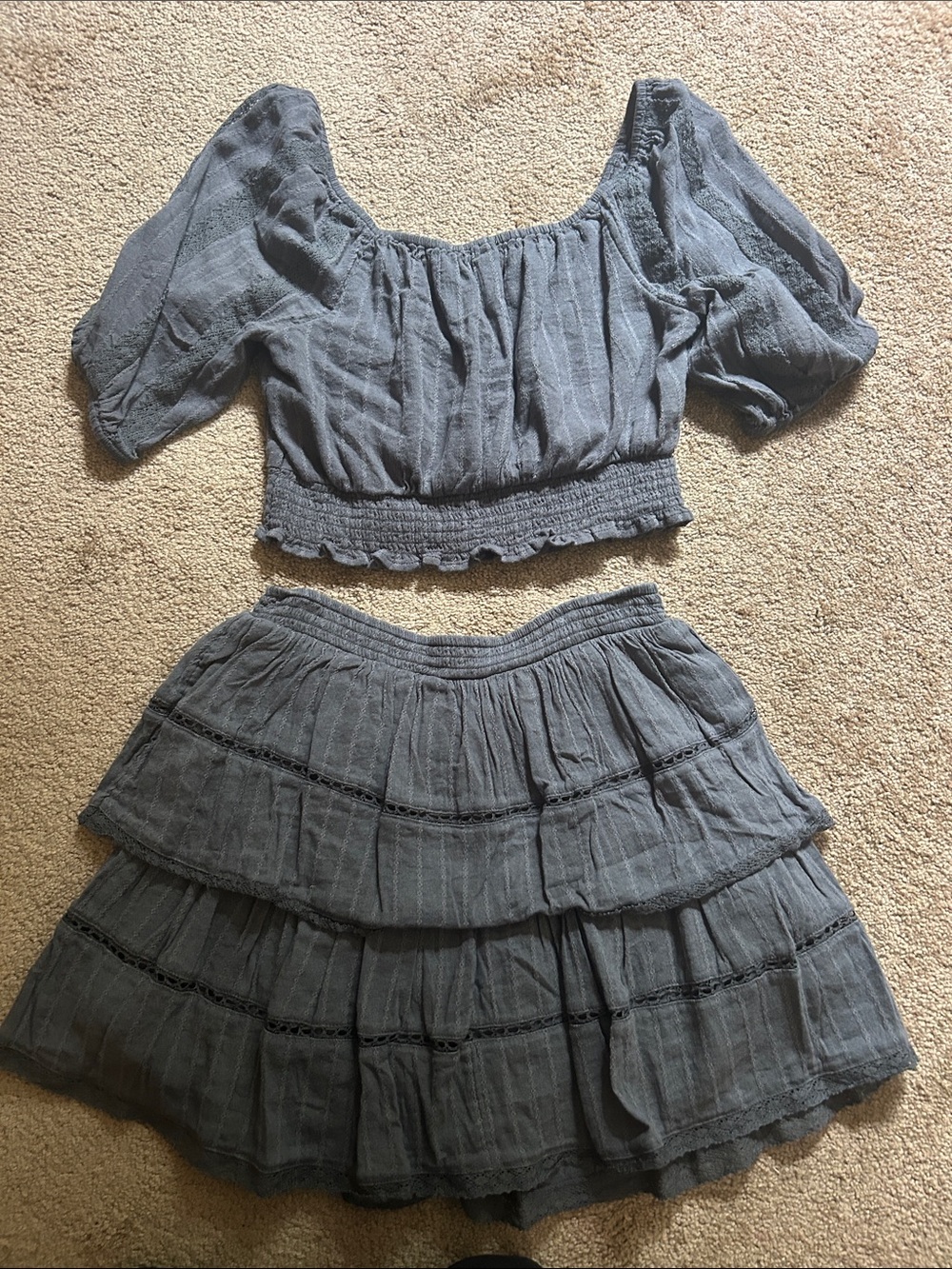 American Eagle Outfitters grey Tiered Two-Piece Skirt/top Set - Picture 7 of 7